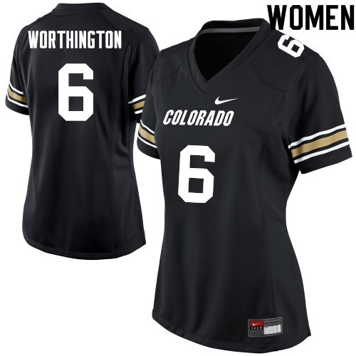 Women #6 Evan Worthington Colorado Buffaloes College Football Jerseys Sale-Black